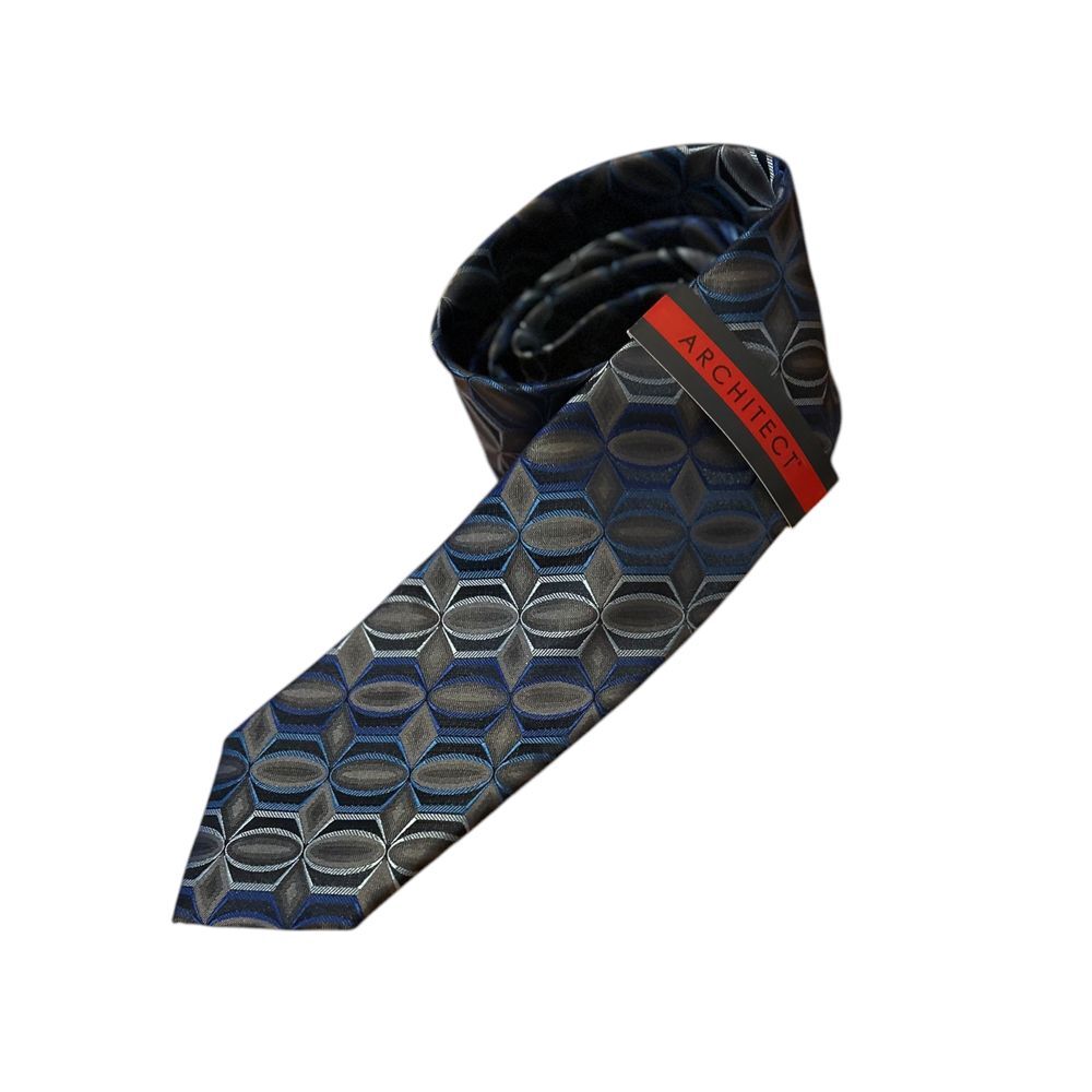 Architect Geometric Hexagon Pattern Neck Tie Blue Gray Professional Business 62"